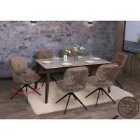 Mendler Set van 6 eetkamerstoelen HWC-N73, keukenstoel, draaibaar met automatische terugdraaimechanisme, bekleding: chenille stof (490g/m²), kleur: bruin