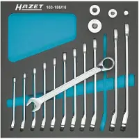 Hazet Ratelringsteeksleutelset - met vierkante adapters 163-186/16 - Buitentwaalfkant tractieprofiel - 16-delig - 8 – 19