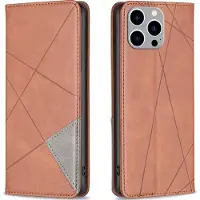 Mobigear Telefoonhoesje geschikt voor Apple iPhone 15 Pro Max Hoesje | Rhombus Slim Bookcase | Pasjeshouder voor 2 Pasjes | Telefoonhoesje voor Pinpas / OV Kaart / Rijbewijs - Bruin