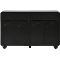 OKWISH Dressoir – Gebogen Deurontwerp – 140x38x89 cm – 4 Deuren En 2 Lades – Verstelbare Planken – Moderne Opbergruimte – MDF Zwart