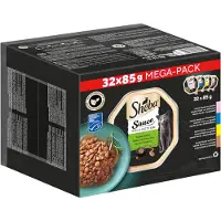 Sheba Saus Collectie selectie van smaken 32x85 g schaaltjes in saus met zalm, tonijn, kip, eend