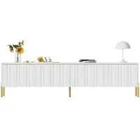STILVORA Tv Meubel - Vier Deuren Met Geribbelde Front En Ruime Opbergruimte - Voor Woonkamer - MDF En Spaanplaat - Wit - 190x38x48 Cm