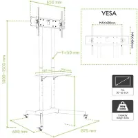 Techly ICA-TR6 Mobiele TV Stand 30-65" tot 60kg verstelbare AV-plank