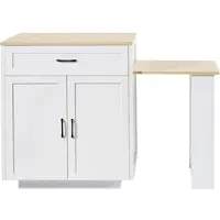 MODFU Uitschuifbare Keukeneilandtafel Met Opbergruimte En Wielen - Modern - MDF - Wit - 133-202 X 70 X 93,5 Cm