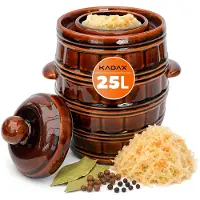 Kadax Steengoed pan, dichte keramische pot met watergoot en deksel, vaatwasmachinebestendige steengoedpan, gaarpan van keramiek, inlegpan voor komkommers (bruin, 25 liter)