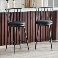 OKWISH Barkruk - 96 Cm - Windsor Rugleuning & Gewatteerde Zitting - Voor Keukeneiland en Bar - Metaal en Kunstleer - Zwart