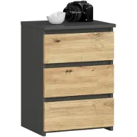 Akord Nachtkastje CL3/40 met 3 Lades / Furniture Factory / Grafietgrijs - Eiken / 40 x 57 x 35 cm