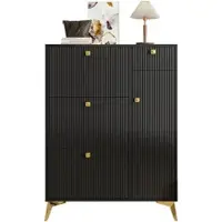 OKWISH Schoenenkast – 3 Kleppen 1 Lade 1 Deur – Smal Voor Hal En Entree – Moderne Opbergruimte – Zwart – 90x25x121 cm