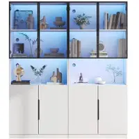 OKWISH Vitrine – Moderne Vitrinekast – Open Bovenvak + 1 Deur – 30×160×200 cm – Instelbare LED (App/Schak.) – Spaanplaat Wit, Gehard Glas – 30kg Draagkracht