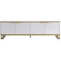STILVORA TV-Meubel - Geometrisch Reliëf Met Goudaccenten - Ruim Met Kabeldoorvoer - Voor Woonkamer En Media - MDF - 160x37,5x48 cm - Wit