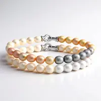 Cavill - Zilveren Armband 925 Sterling Zilver - Witte & Oranje Fancy Zoetwater Kweekparels 6,5x6 mm - Elegante Kleurrijke Sieraden 19,6 cm