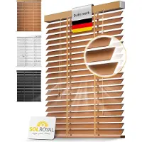 Sol Royal BE5 †“ Houten Jaloezieen Eikenhout 50 mm Lamellen Extra Breed †“ 90x250 cm †“ Eenvoudige Montage aan Muur & Plafond †“ Echt Hout †“ Rolgordijn Raam & Deur