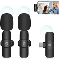 Puluz draadloze Lavalier ruisonderdrukking galm microfoons voor Type-C telefoon, Type-C ontvanger en dubbele microfoons (zwart)
