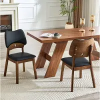 OKWISH 2-delige set eetkamerstoelen met gebogen rugleuning, ergonomisch design, geschikt voor keuken of eetkamer, zwart