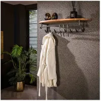 Meubelplaats Kapstok round 8 haken hoedenplank - Massief acacia naturel - 100x30x20 cm