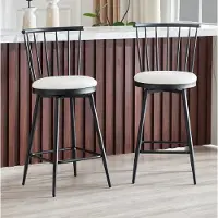 OKWISH Barkruk - Windsor-Stijl Met Gewatteerde Zitting - Set Van 2 - Kunstleer En Metaal - Wit - Voor Keukeneiland, Bar Of Horeca