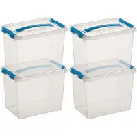 Sunware 8x q-line opberg box/opbergdoos - 9 liter - 30 x 20 x 22 cm - kunststof - opslagbox - transparant/blauw