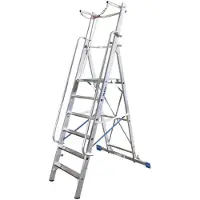 Krause Aluminium trapladder, met groot platform, met veiligheidsbeugel en ketting, 6 treden
