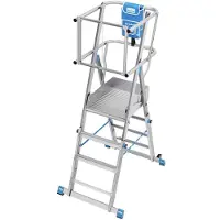 Krause STABILO SkyMatic 1x3-1x5 telescopische platformladder, verrijdbaar, ClickMatic, platform 600x500 mm, leuning, AH 2,80-3,30 m