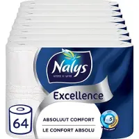 Nalys Excellence Toiletpapier - 64 rollen - Maxi Vellen (5-laags) - Voordeelverpakking - papieren verpakking