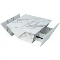 OKWISH Salontafels - Moderne Woonkamertafel Met 2 Lade En Marmorfurnier Oppervlak - 70x70x37 cm - MDF - Wit