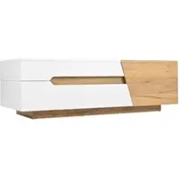 OKWISH Salontafel – Uitschuifbaar Schuifmechanisme – 2 lades – Met Ruime Opbergruimte – Modern Design Wit+Lichtbruin Hout – MDF – 120x50x37,5 cm
