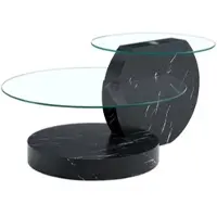 OKWISH Salontafel - Gehard Glas Met Zwarte Structuur - Meerlaagse Opbergruimte Voor Woonkamer - MDF Zwart Transparant - Boven 49,8 Cm Onder 69,8 Cm
