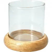 Super Merchant - Kandelaar - Mango Hout - Glazen Kap - 10 cm - 1 Stuk