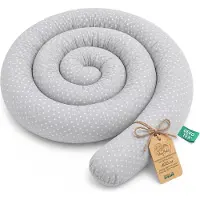 Totsy Baby XXL bedslang bedkussen voedingskussen bedrol bedrandbescherming sierkussen bedomranding slang XL handgemaakt Witte stippen op grijs 400 cm Oeko-Tex-certificaat