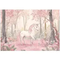 WALLARENA - Fotobehang - 150x105 cm - fotobehang voor meisjes met een eenhoorn in het bos voor de kinderkamer
