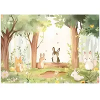 WALLARENA - Fotobehang - 400x280 cm - leuke dieren in het bos met bomen voor de kinderkamer