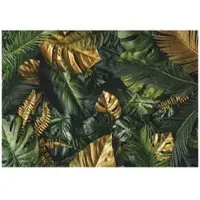 WALLARENA - Fotobehang - 200x140 cm - Fototapete met gouden groene monstera bladeren voor slaapkamer en woonkamer