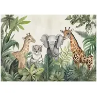 WALLARENA - Fotobehang - 200x140 cm - fotobehang voor kinderen met jungle dieren voor de kinderkamer