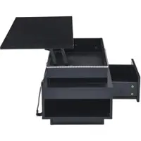 OKWISH Salontafel – In Hoogte Verstelbaar – Met Verborgen Opbergruimte En Lade – Met Ledverlichting – Spaanplaat Zwart – 96x45x40 Cm