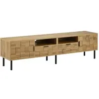 MODFU mozaïek TV-kast. TV-meubel met 2 lades en open planken. TV-kast met metalen poten en dubbele deuren. Houtdecor voor de woonkamer, natuurlijke uitstraling