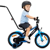 Sun baby Tracker Bike Kinderfiets voor jongens 14 inch Blauw neon, leeftijd 3 tot 5 jaar, met zijwieltjes, duwstang, handrem)