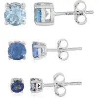 Cavill - Elegante Zilveren Oorbellen - 3.388 ct Hemelsblauwe Topaas & Edelstenen - Platina Geplateerd - Ronde Oorbellen Voor Dames