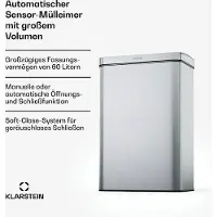 Klarstein 60 L rvs afvalbak met sensor en aanraakvrije soft close deksel, led bedieningspaneel - in 2 compartimenten verdeelde afvalbak voor de keuken, keuken vuilnisbak, afvalbak met 2 vakken