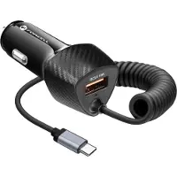 Forcell USB-autolader 38W QC 3.0 + geïntegreerde USB-C PD-kabel Carbon zwart