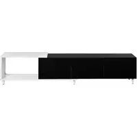 MODFU TV-meubel, inklapbaar TV-meubel met drie glanzende deuren en metalen poten, TV-kast in modern design, gemaakt van spaanplaat, wit en zwart