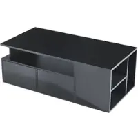 OKWISH Salontafel - Met Ledverlichting Via App - 100 X 50 X 35 Cm - 2 Lades - 9 Vakken Opbergruimte - Hoogglans Spaanplaat Zwart