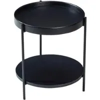 OKWISH Salontafel Set – Rond 2-Laags Design – Voor Woonkamer En Hoekbank – Massief Hout En MDF Zwart – Ø69x38 cm