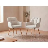 Vente-unique Set van 2 stoelen met armleuningen - Stof en beukenhout - Beige - PEGA van Pascal MORABITO