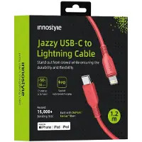 Innostyle JAZZY USB-C Lightning MFi snellaadkabel voor iPhone, Polyamid, 1 meter, rood