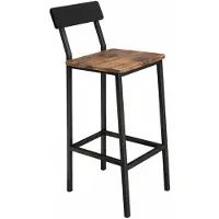 INNE Barkruk - Rustiek Bruin - Met Rugleuning - Met Voetsteun - 40x29,5x90 cm - Industrieel Design - Houtlook Zitting