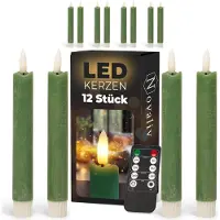 Novaliv LED-kaarsen met timer groen 12 stuks voor binnen - 6 uur - ECHTE WAS 18 cm hoogte voor kaarsen 2,2 cm diameter 2 AAA-batterijen vereist LED-kaarsen set van 2 groen (DRIE keer) bewegende vlam