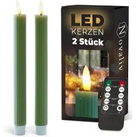 Novaliv LED-kaarsen met timer groen 2-pack voor binnen met 6-uurs timer - ECHTE WAS geribbeld 23 cm hoogte voor kaarsen 2,2 cm diameter 2 AAA-batterijen vereist LED-kaarsen flikkerende vlam bewegende vlam