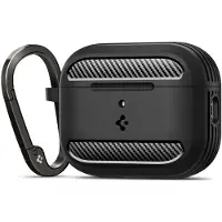 Spigen Hoesje Geschikt voor Apple AirPods Pro 3 (2025) - Rugged Armor Case - Karabijnhaak - Matte Zwart