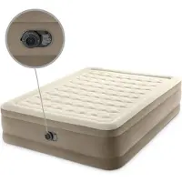 Intex luchtbed - 2 personen - 152 x 203 x 46 cm - Beige - Met ingebouwde pomp, antraciet stretch hoeslaken en reparatieset