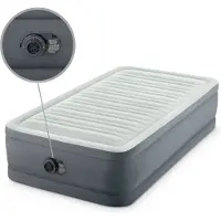 Intex luchtbed - 1 persoon - 99 x 191 x 46 cm - Grijs - Met elektrische pomp, spreihoes wit, kussen, molton kussenslopen en reparatieset